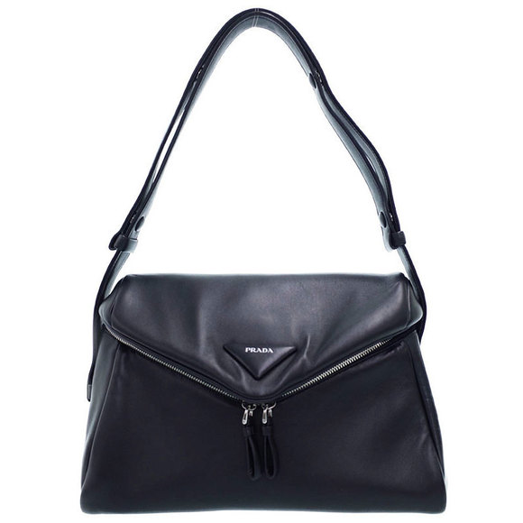 Prada Signeau Nappa Leather Shoulder Bag Black - Picture 1 of 6